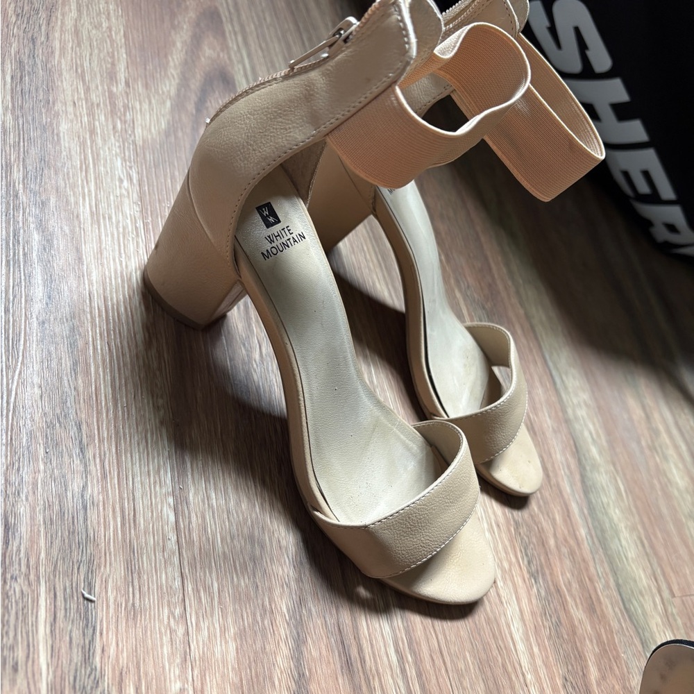 White Mountain Beige Block Heel Sandals